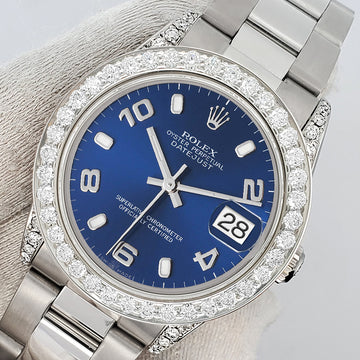 Rolex Datejust Midsize 31mm Blue Arabic Dial 2.1ct Diamond Bezel/Lugs Oyster Watch