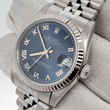 Rolex Datejust 31mm Blue Roman Dial Fluted bezel Jubilee Steel Watch 68274