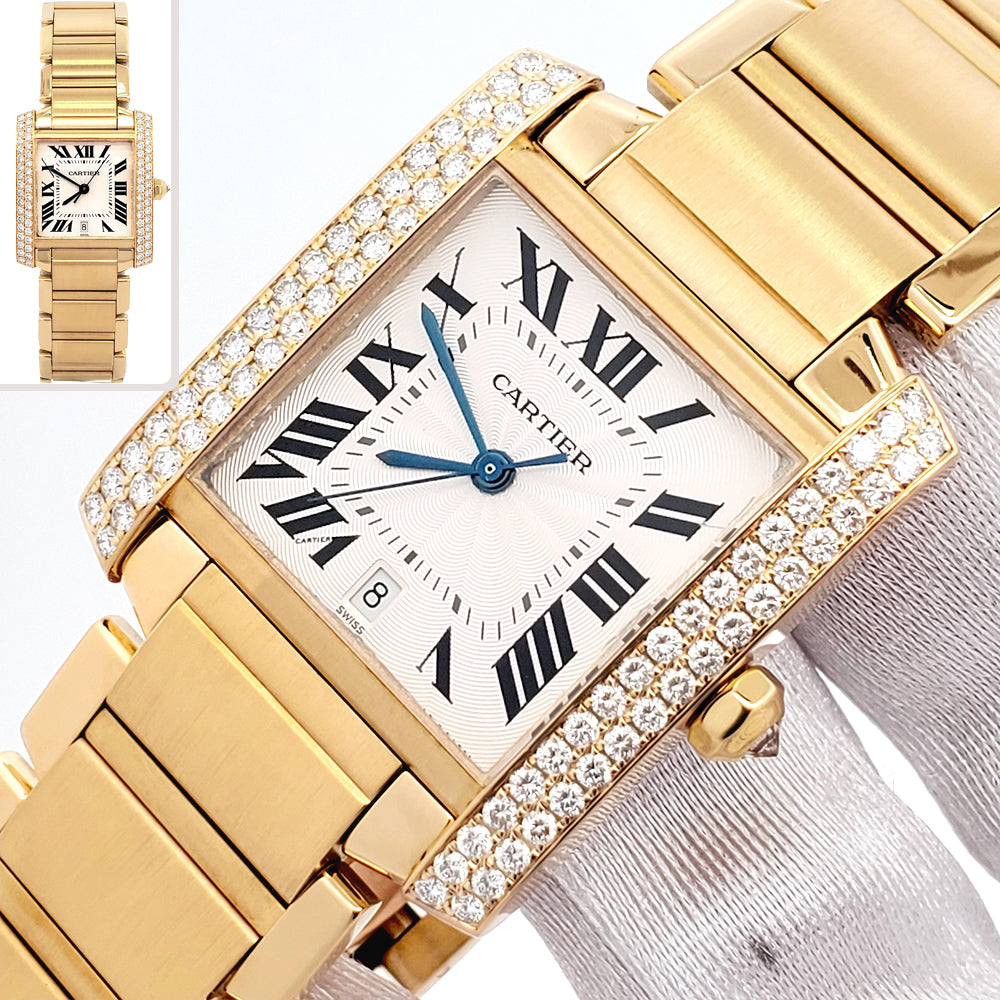 Cartier Large Tank Française Factory Diamond Yellow Gold 28mm Watch 1840 WE101051 Box Booklet
