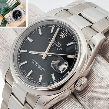 Rolex Datejust Black Index 36mm 116200 Steel Oyster Watch Box Papers