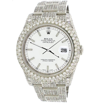Rolex Datejust 36mm 116200 Pave 16.9CT Diamond Bezel/Case/Bracelet/White Index Dial Watch Box Papers