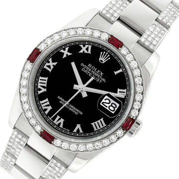 Rolex Datejust 36mm 4.5Ct Diamond Bezel/Bracelet/Black Roman Dial 116200 Steel Watch