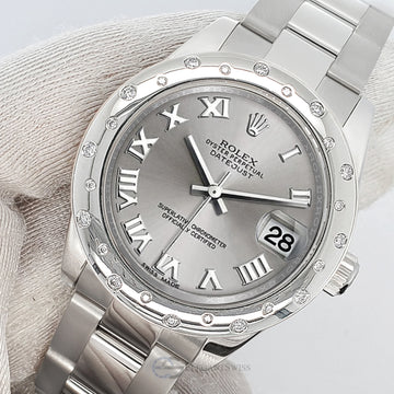 Rolex Datejust Midsize 31mm Silver Roman Dial Scattered Diamond Bezel Watch 178240