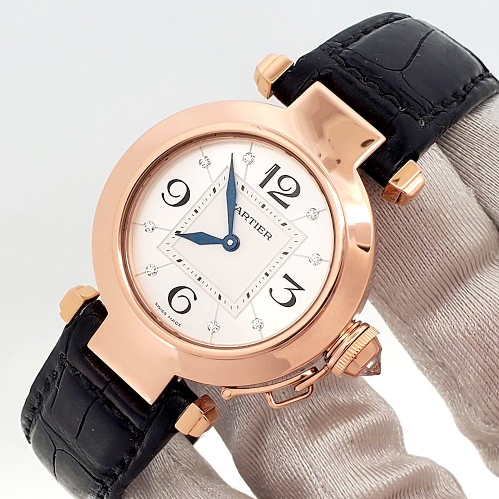Cartier Pasha Rose Gold Factory Diamond Dial Ladies 32mm Watch WJ11913G 2812