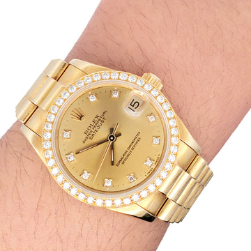 Rolex President Datejust 31mm Yellow Gold Factory Champagne Diamond Dial/Bezel Watch 68288