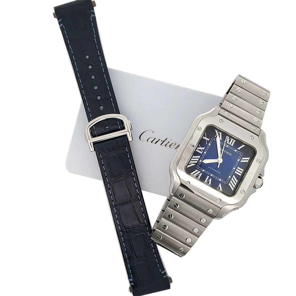 2023 Cartier Santos 35.1mm Blue Roman Steel Watch WSSA0063 Box/Papers/Strap