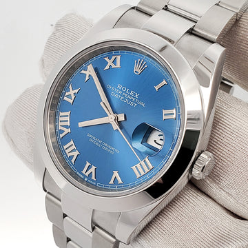 Unworn Rolex Datejust 41 126300 Blue Roman Dial Stainless Steel Oyster Watch 2023 Box Papers