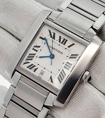 Cartier Large Tank Francaise 28mm Silver Roman Steel Watch 2302 W51002Q3