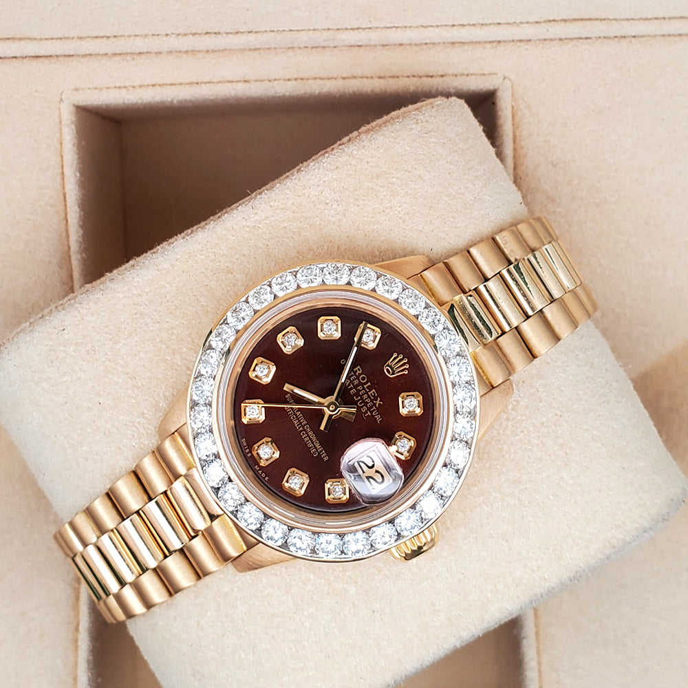 Rolex President 26mm 1.7ct Custom Diamond Bezel/Dial 18k Yellow Gold Watch 6917