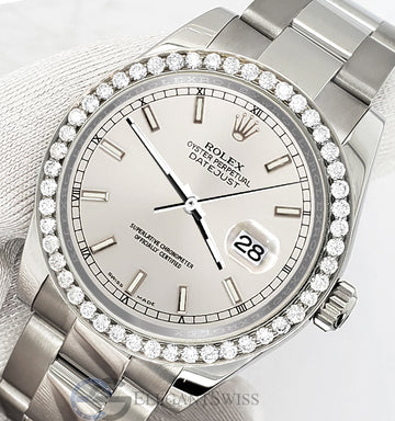 Rolex Datejust Midsize 31mm 178240 Silver Index Dial Watch With 0.95ct Diamond Bezel