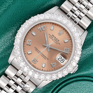 Rolex Datejust Midsize 31mm Salmon Arabic Dial  2.25ct Diamond Bezel Jubilee Watch
