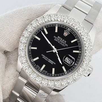 Rolex Datejust 178240 31mm Black Index 2.25ct Diamond Bezel Steel Watch