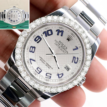 Rolex Datejust 116200 36mm 2.7ct Diamond Bezel/Silver Decorated Blue Arabic Dial Steel Oyster Watch