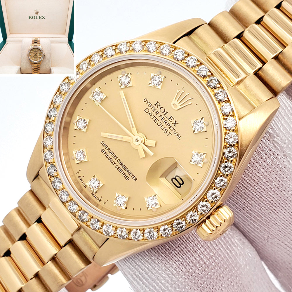 Rolex President Datejust 69138 26mm Factory Champagne Diamond Dial/Bezel Yellow Gold Watch
