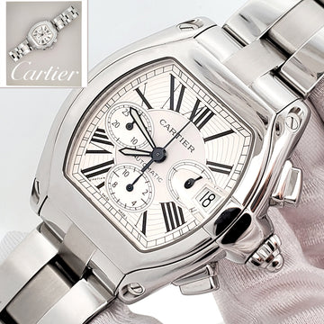 Cartier Roadster XL Chronograph 43mm Silver Roman Steel Watch W62019X6 2618 Papers