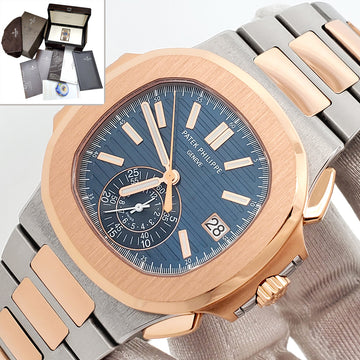 2017 Patek Philippe Nautilus Chronograph 5980/1AR-001 Blue Dial 2-Tone Rose Gold/Steel Watch Box Papers