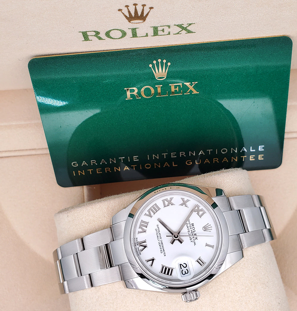 2020 Rolex Datejust Midsize 31mm White Roman Dial Steel Watch 178240 Box Papers