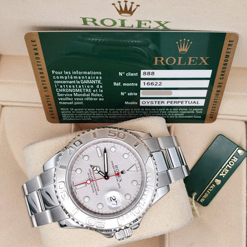 Rolex Yacht-Master 40mm Platinum Bezel Steel Watch 16622 Box Papers