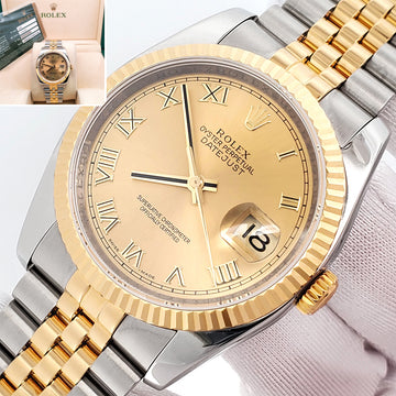 2011 Rolex Datejust 116233 2-Tone Champagne Roman Dial Jubilee 36mm Watch Box Papers