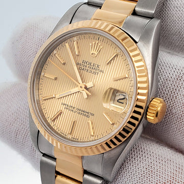 Rolex Datejust 31mm 68273 Champagne Tapestry Index Dial Yellow Gold/Steel Watch Box Papers