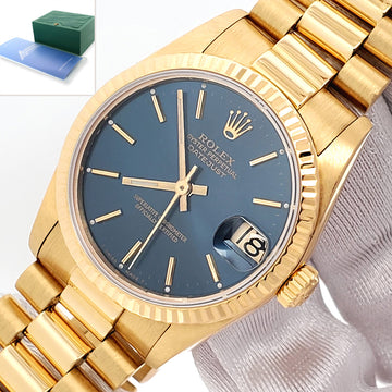 Rolex President Datejust 31mm Blue Index Dial Yellow Gold Watch 68278 Box Appraisal