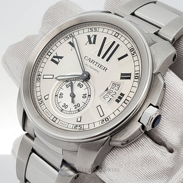 Calibre De Cartier 42mm Silver Dial Stainless Steel Watch W7100015 3389