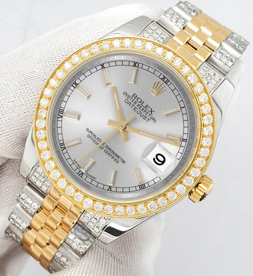 Rolex Datejust 31mm 2-Tone 178273 3.56ct Diamond Bezel/Bracelet Silver Index Dial Watch