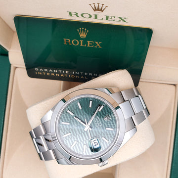 2023 Unworn Green Motif Rolex Datejust 41  Steel Oyster Watch 126300 Box Papers