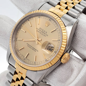 Rolex Datejust 36mm Champagne Dial Yellow Gold/Steel Jubilee Watch 16233