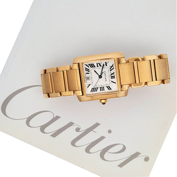 Cartier Large Tank Francaise White Roman 28mm Yellow Gold Watch 1840 Box Booklet