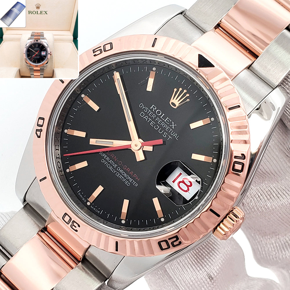 Rolex Datejust Turnograph 2-Tone Rose Gold/Steel Black Dial 36mm Oyster Watch 116261