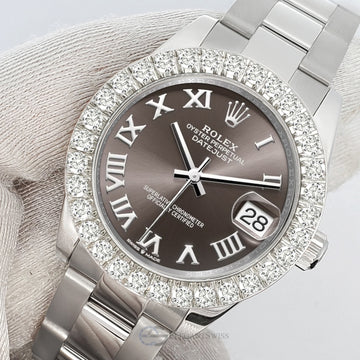Rolex Datejust 178240 31mm Dark Gray 2.25ct Diamond Bezel Steel Watch