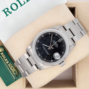 Rolex Datejust 31mm Black Index Steel Oyster Watch 68240 Box Papers