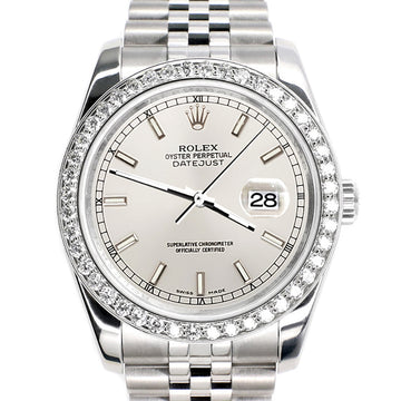 Rolex Datejust 36MM Silver Index Dial Steel Jubilee Watch with 1.85CT Custom Diamond Bezel 116200