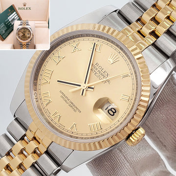 Rolex Datejust 36mm 116233 2-Tone Champagne Roman Dial Jubilee Watch Box Papers
