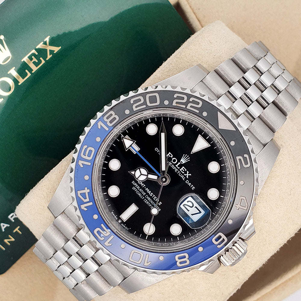 2023 Rolex GMT-Master II 40mm Batgirl Blue/Black Bezel Jubilee Steel Watch 126710BLNR Box Papers