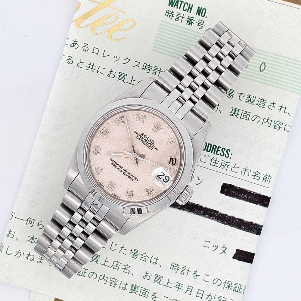 Rolex Datejust 31mm Cream Jubilee Arabic Dial Steel Watch Papers 68240