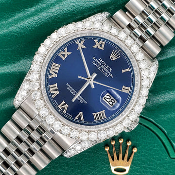 Rolex Datejust 116200 36mm 3.9CT Diamond Bezel/Lugs/Blue Roman Dial Steel Watch