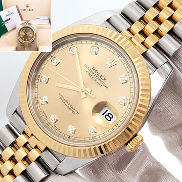 Rolex Datejust 41 126333 Factory Champagne Diamond 2-tone Yellow Gold/Steel Jubilee Watch Box/Papers/Tag