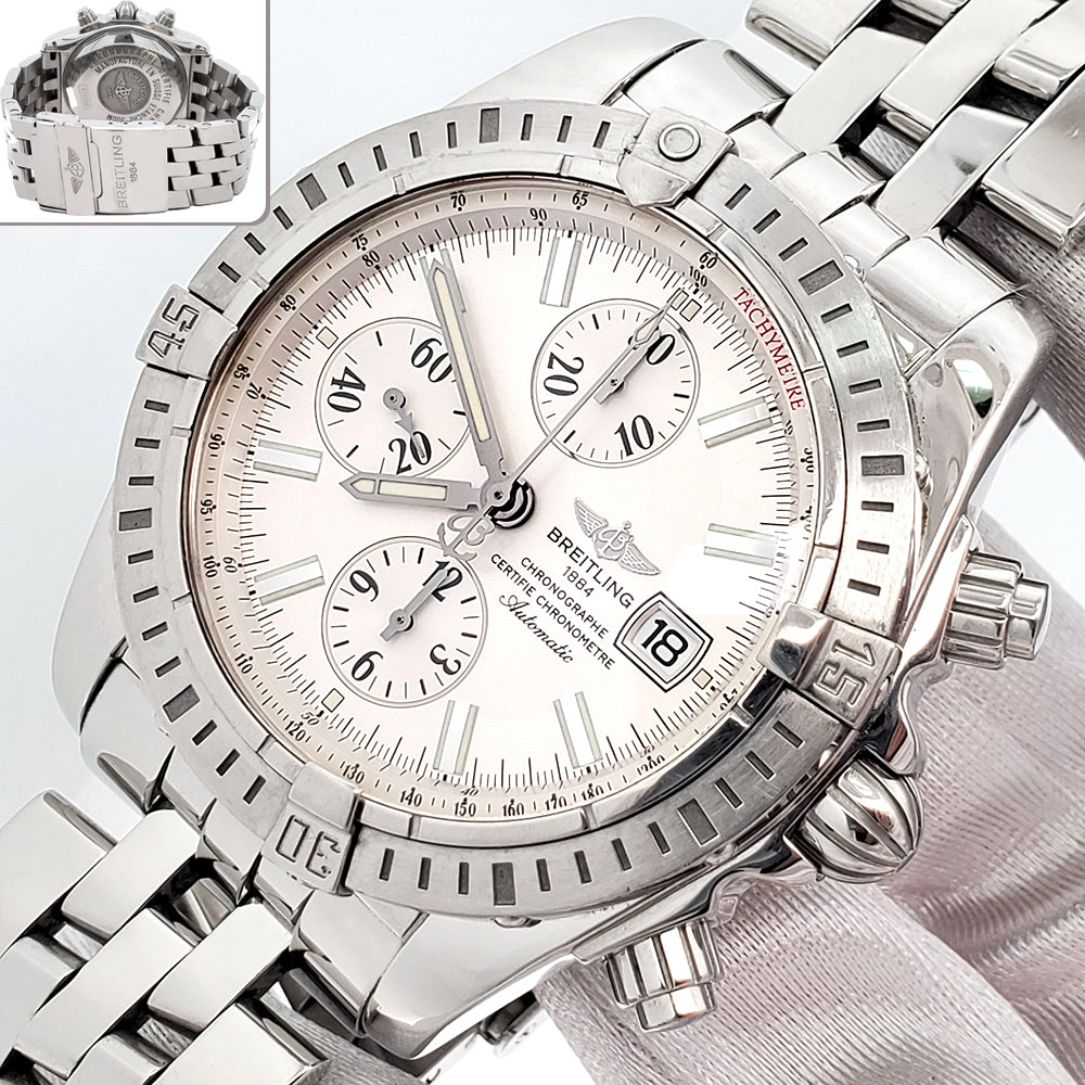 Breitling Chronomat Evolution White Dial Chronograph 44mm Steel Watch A13356