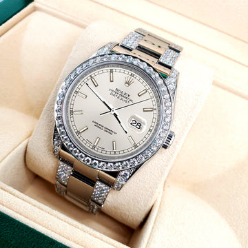 Rolex Datejust 36mm 5.9ct Diamond Bezel/Lugs/Bracelet/Silver Index Dial Steel Watch 116200 Box Papers