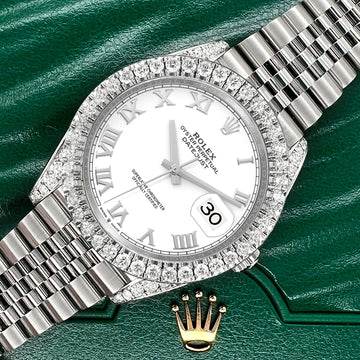 Rolex Datejust 41 4.4CT Diamond Bezel/Lugs/White Roman Dial Jubilee Watch 126300 Box Papers