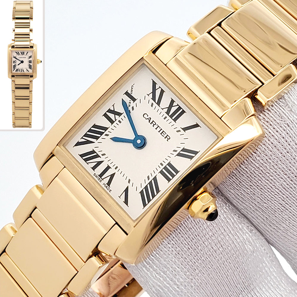 Cartier Tank Francaise Small 20mm 18K Yellow Gold White Roman Dial Ladies Watch 2385 W50002N2