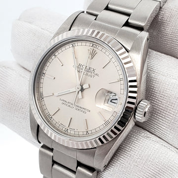 Rolex Datejust 31mm Silver Dial White Gold Fluted Steel Oyster Watch 68274