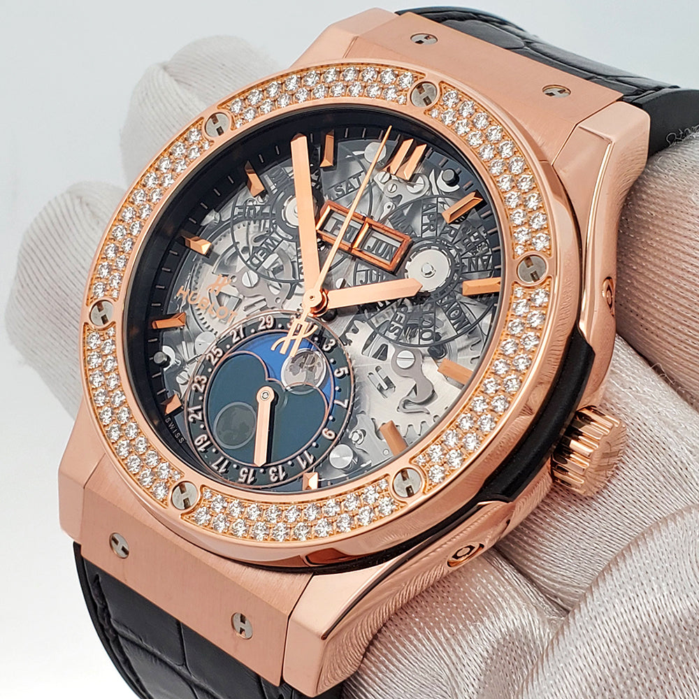 Hublot Factory Diamond Classic Fusion Aerofusion Moonphase King Gold 45mm Rose Gold Watch