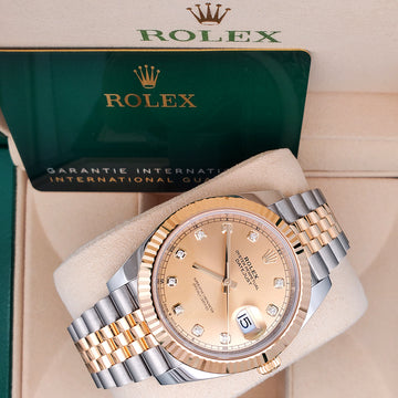 2022 Rolex Datejust 41 126333 Factory Champagne Diamond 2-tone Yellow Gold/Steel Jubilee Watch Box Papers