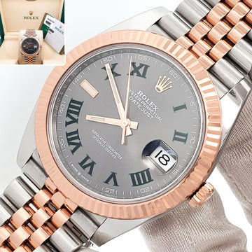 2019 Rolex Datejust 41 Wimbledon Slate Dial 126331 2-tone Rose Gold/Steel Jubilee Watch Box Papers
