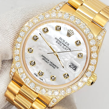 Rolex President Datejust 31mm 2.3CT Diamond Bezel/Lugs/White MOP Dial Yellow Gold Watch