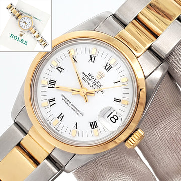 Rolex Datejust 31mm 2-tone White Roman Dial Oyster Watch 68243 Papers