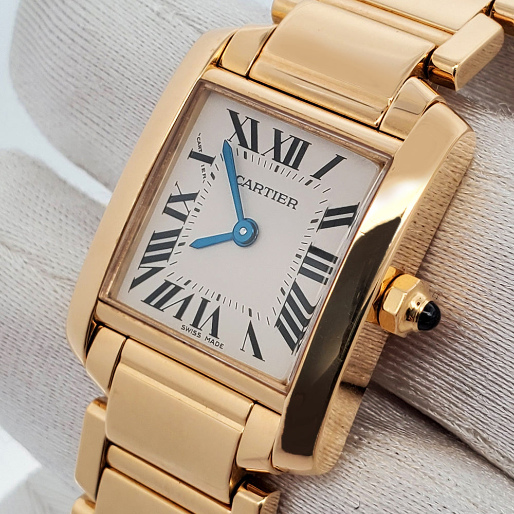 Cartier Tank Francaise Small 20mm White Roman 18K Yellow Gold Ladies Watch 2385